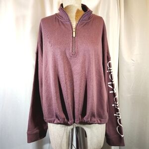 Calvin Klein TAG Crop Sweatshirt,Women Purple Pullover, 1/2 Zip, Logo, 2XL